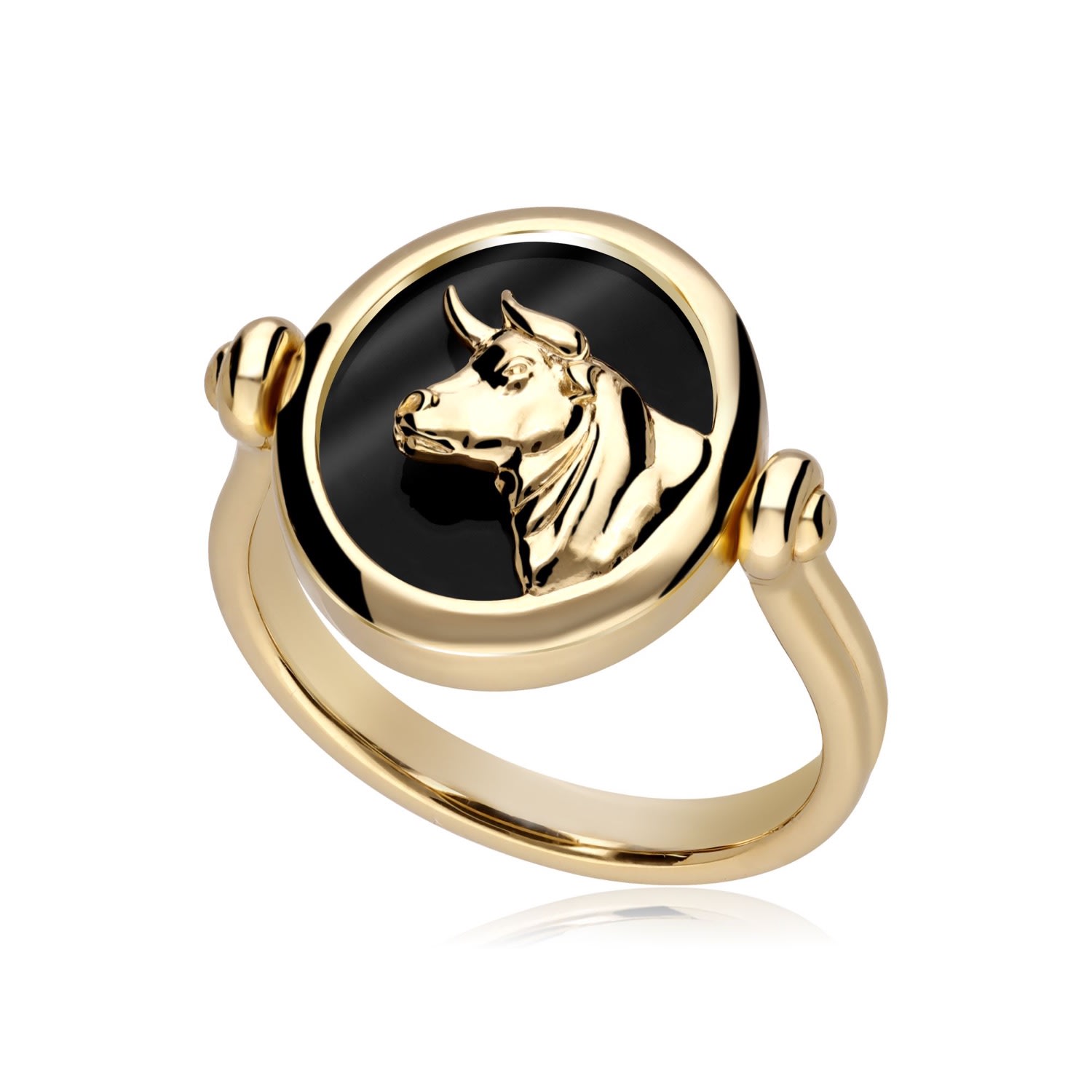 Women’s Black Zodiac Taurus Flip Ring In Gold Plated Silver Gemondo