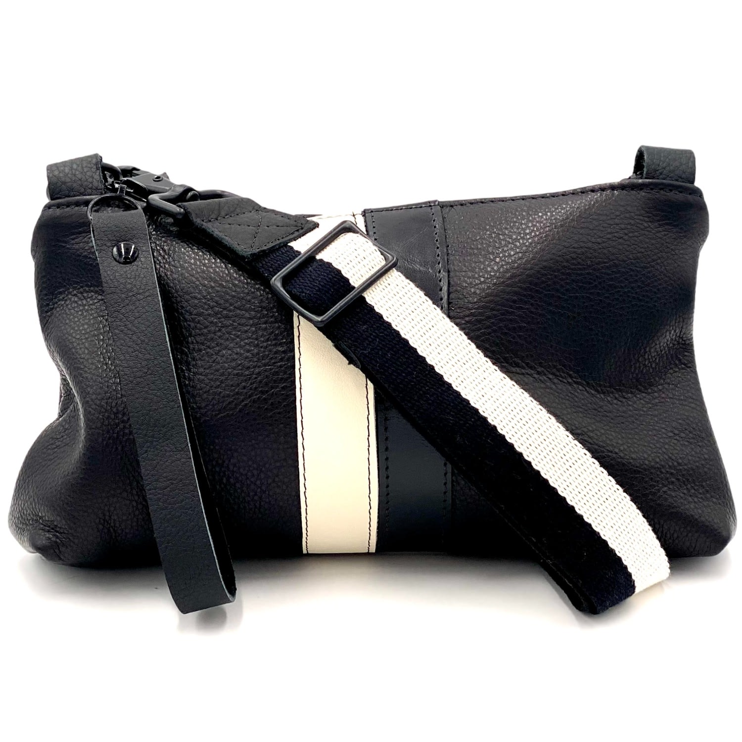 Women’s Nancy In Black Leather With Cream & Black Stripe Lynn Tallerico