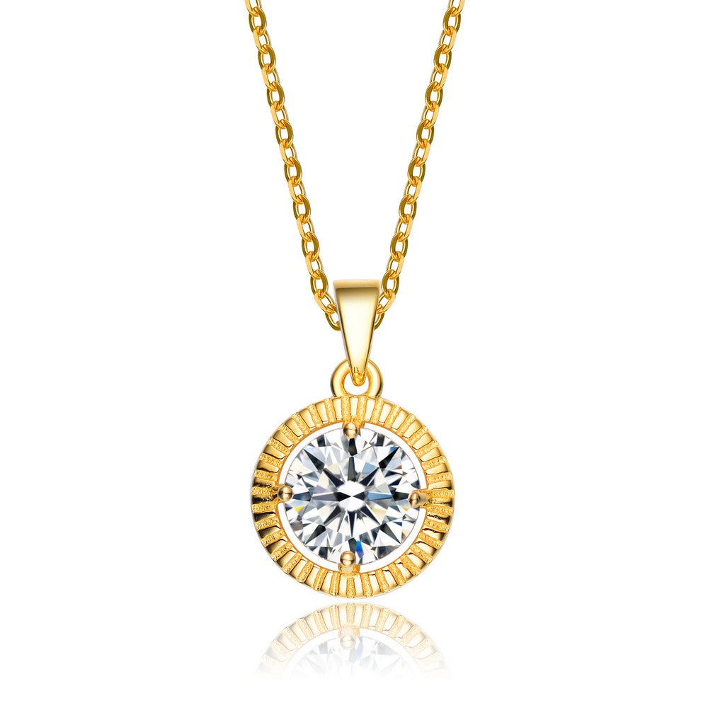 Women’s Gold / White Marie Soleil Classic Round Pendant Genevive Jewelry