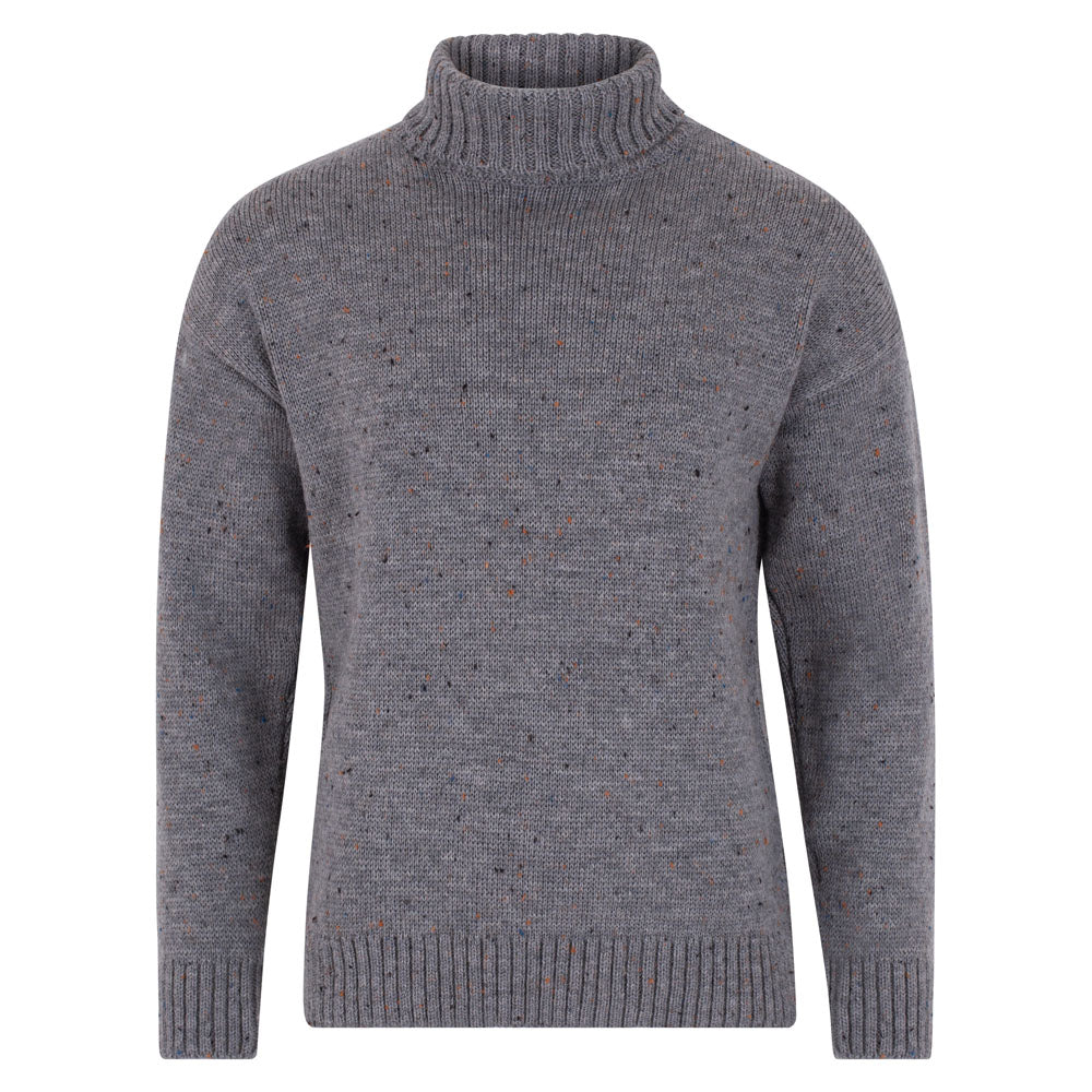 Mens British Wool Walter Submariner Roll Neck Jumper - Dark Grey Nepp Extra Small Paul James Knitwear