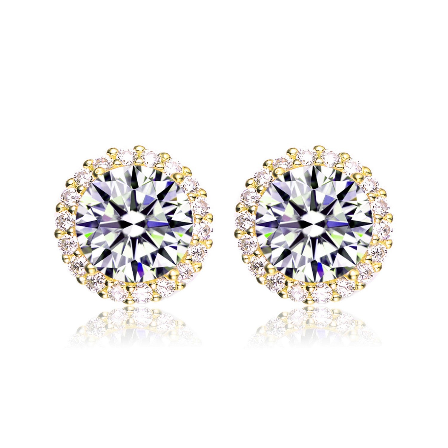 Women’s Gold / White Sterling Silver Gold Plated Cubic Zirconia Button Stud Earrings Genevive Jewelry