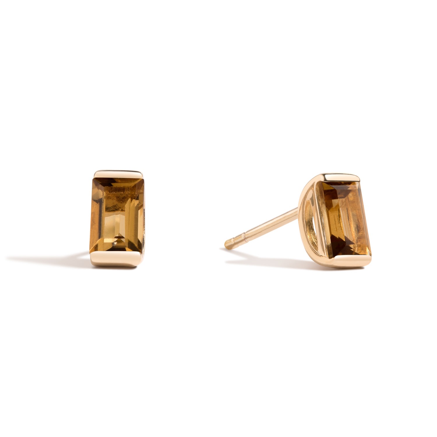 Women’s Neutrals / Gold / Brown It’s A Long Story Earrings - 18K Gold Vermeil With Cognac Quartz Baguette Stud Earrings Lúdere