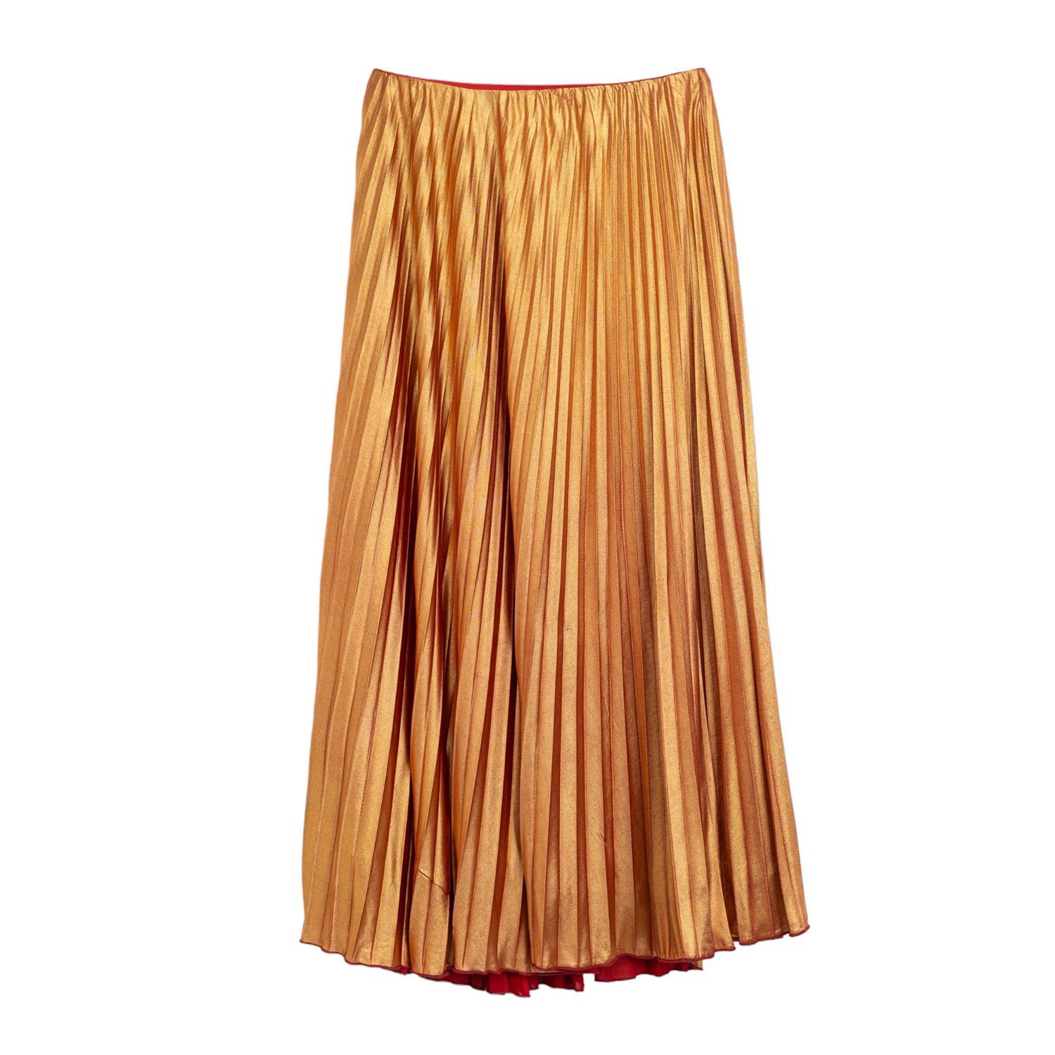 Women’s Brown Metallic Pleated Midi Skirt Bronze Small Niza
