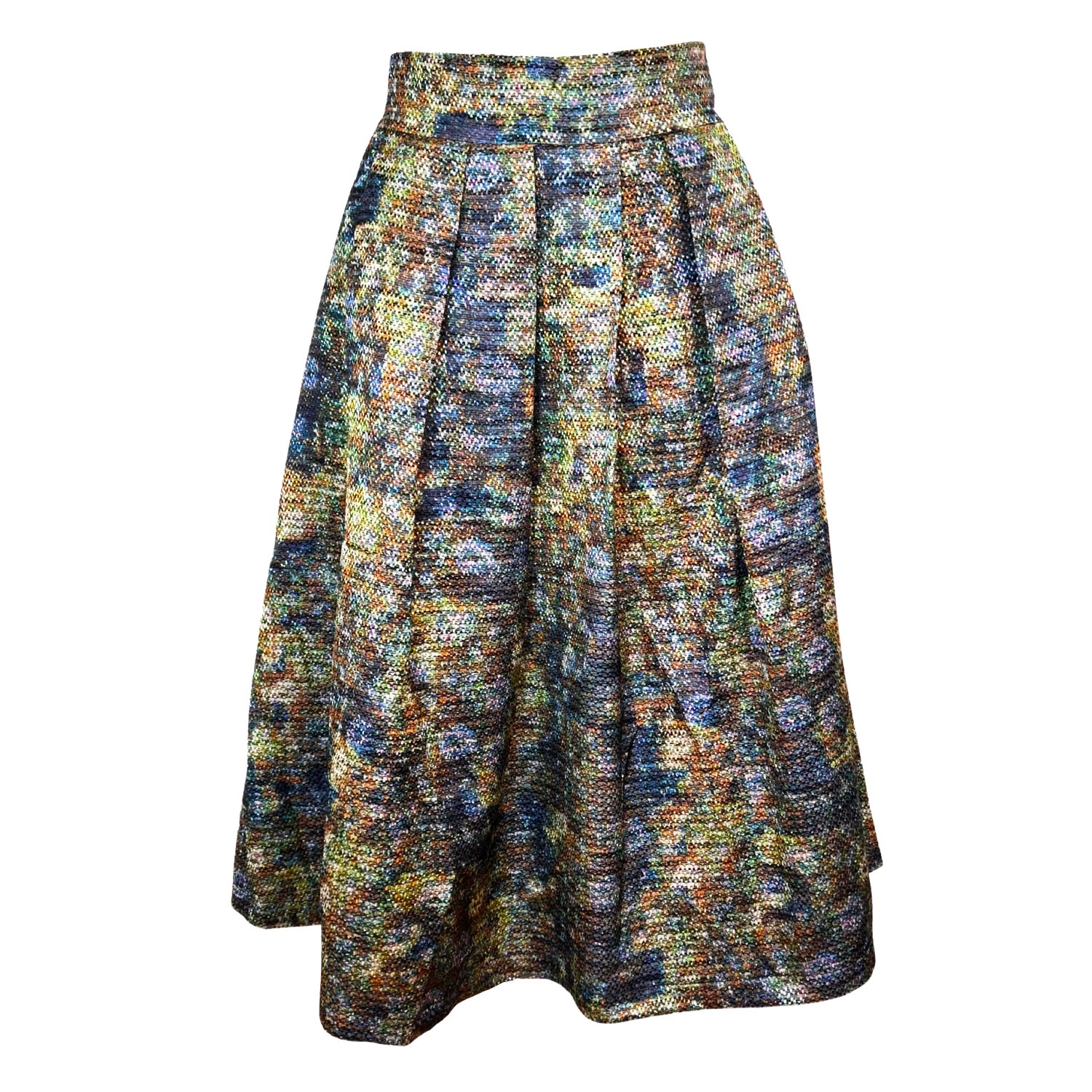 Women’s Green / Brown Full Midi Skirt - Metallic Green Brocade Small L2R the Label