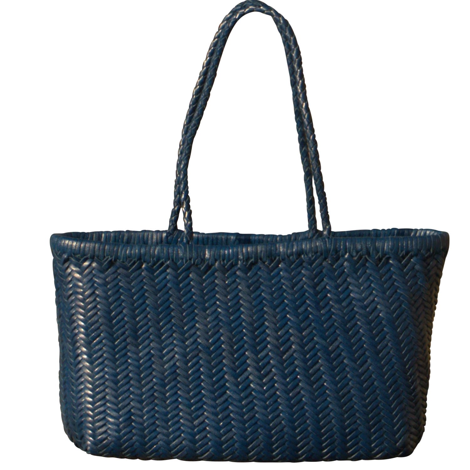 Women’s Blue Zigzag Woven Leather Handbag ’Viviana’ Large Size - Navy Rimini