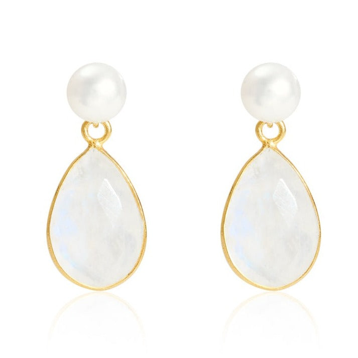 Women’s Clara White Cultured Freshwater Pearl & Moonstone Drop Earrings Pearls of the Orient Online