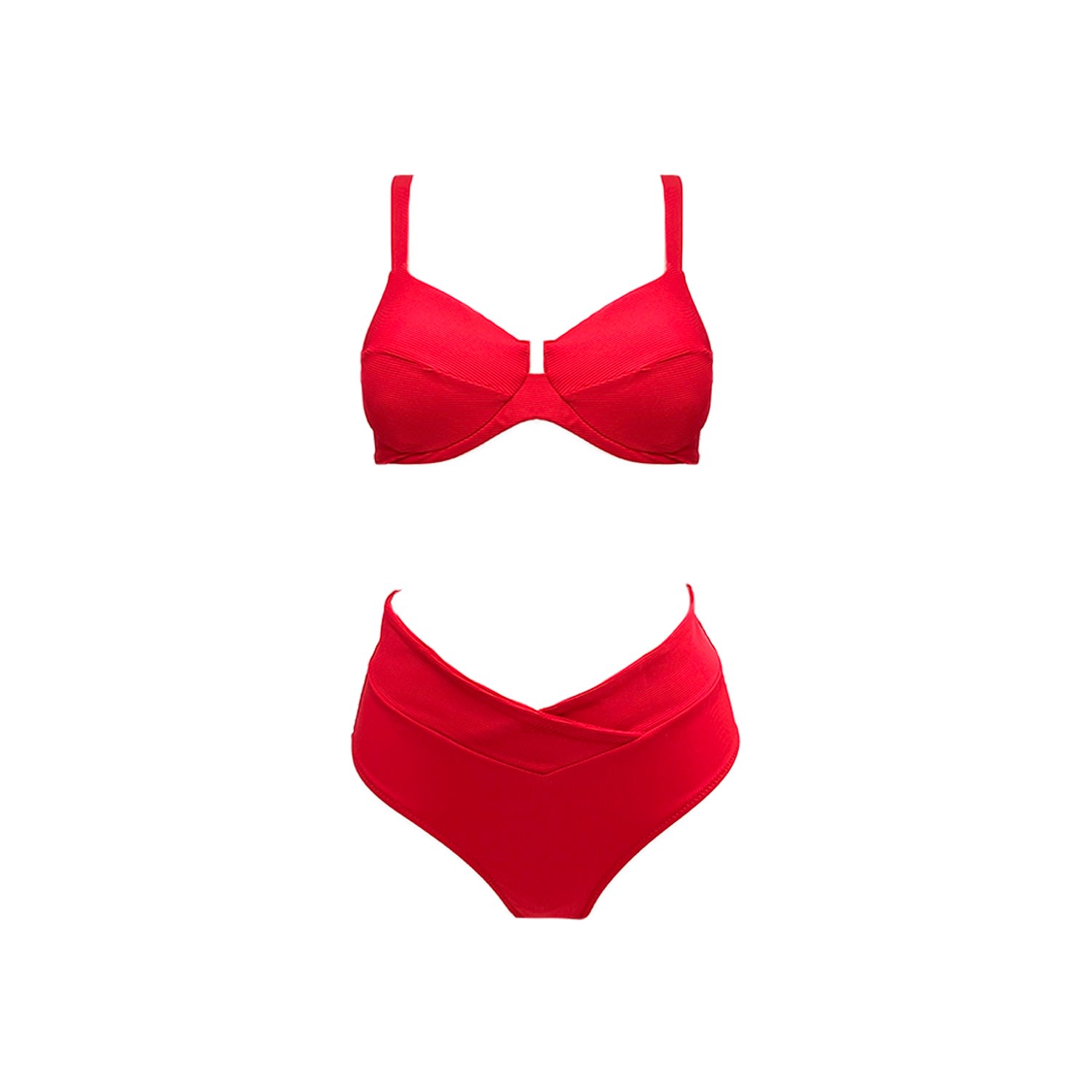 Women’s Miss Bright Crossing High Waist Bikini Set - Red Medium Aulala Paris