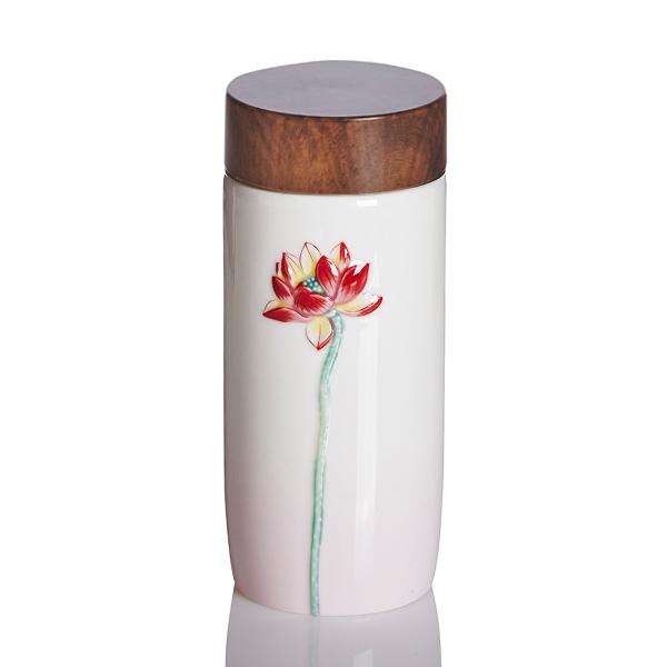 White / Rose Gold / Red Lotus Beauty Tumbler - Red, Rose Gold, White Acera