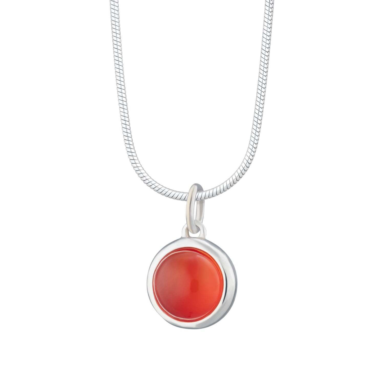 Women’s Sterling Silver Orange Agate Touchstone Necklace With Slim Snake Chain - Harmony Lily Charmed