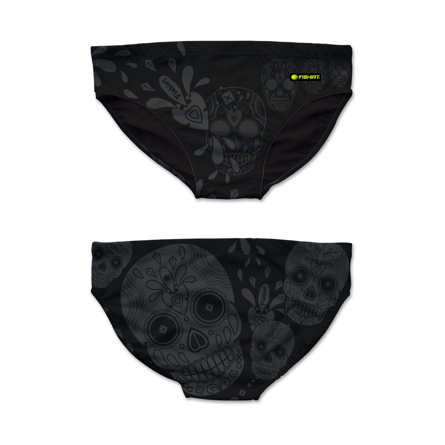 Men’s Swim Brief Mexican Skull Graphic Flamuertos Black Large Fishirt