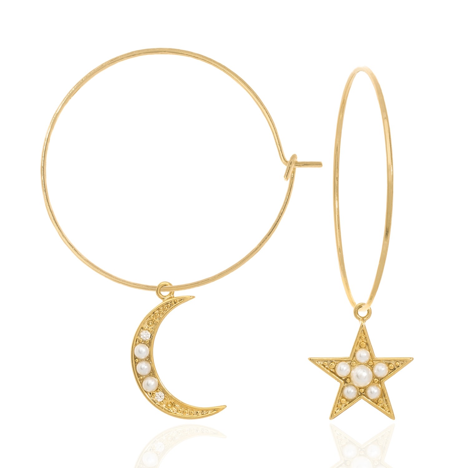 Women’s Gold Pearl Moon & Star Hoops C. j.m