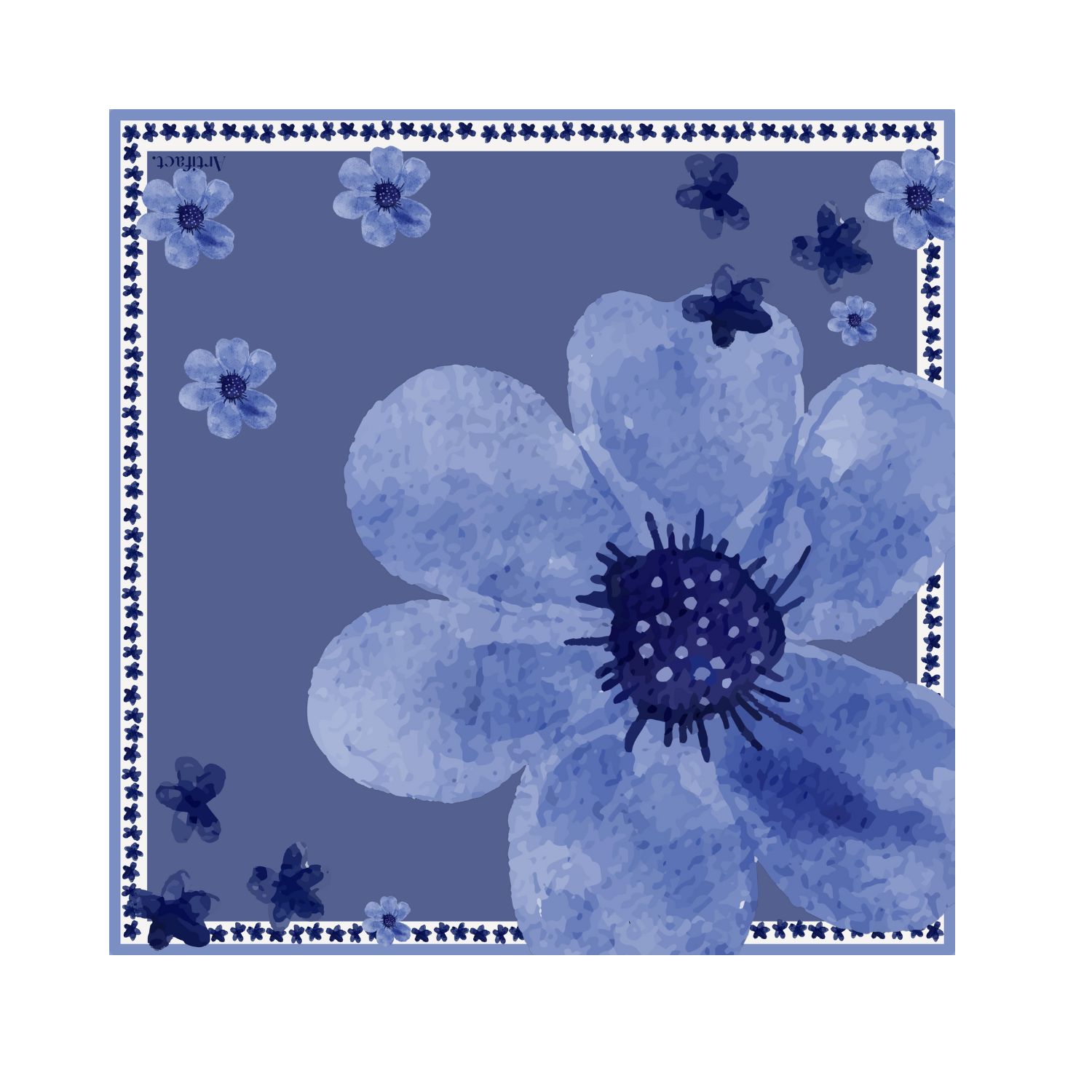 Women’s Blue Blooms Square Silk Scarf One Size Artifact.