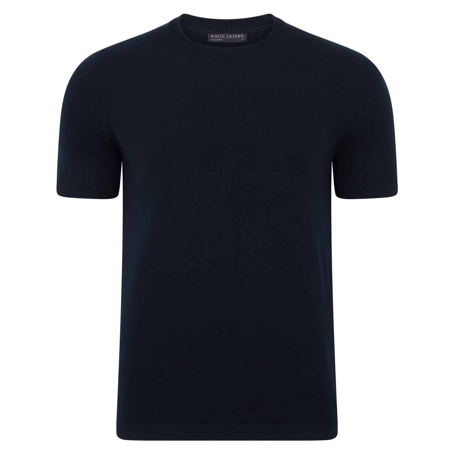 Blue Mens Midweight Julius Cotton Knitted T-Shirt - Navy Small Paul James Knitwear