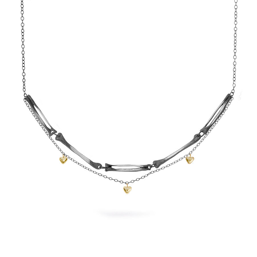 Women’s Gold / Silver Milagros - Necklace - Silver Arm Bones & Gold Hearts Orrifinn Jewels