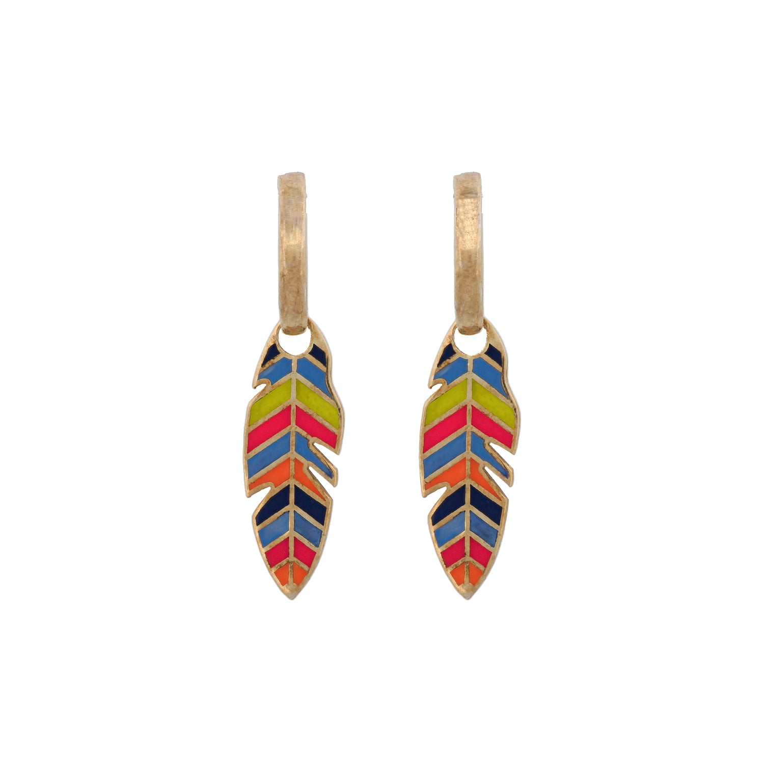 Women’s Gold Multicolor Enamel Leaves Hoop Earrings - Multicolor Ebru Jewelry