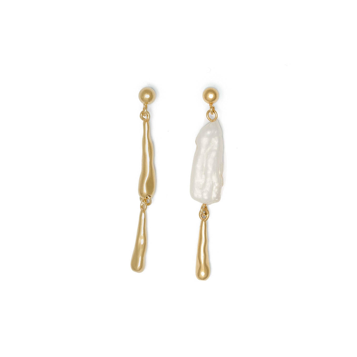 Women’s Asymmetrical Pearls Drop Earrings Gold Shabella Nyc