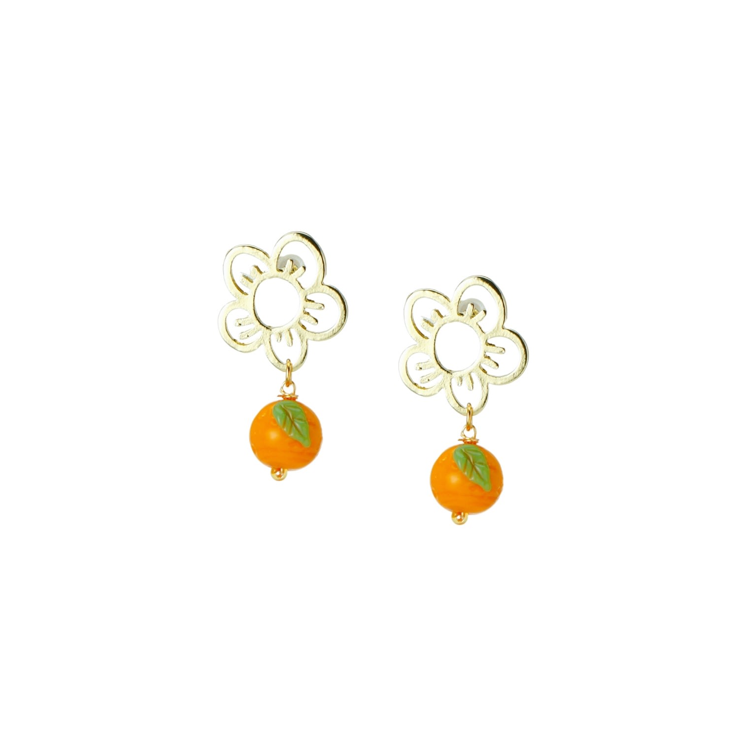 Women’s Yellow / Orange Cutie Pie Lampwork Glass Tangerine Drop Earrings With Flower Studs I’mmany London