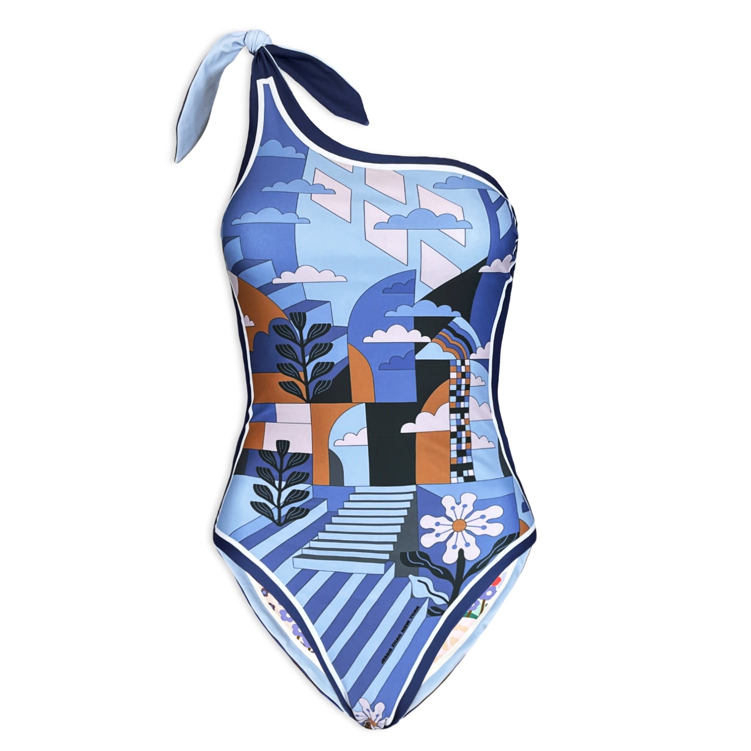 Women’s Blue Imagination Reversible One-Shoulder Swimsuit Small Jessie Zhao New York