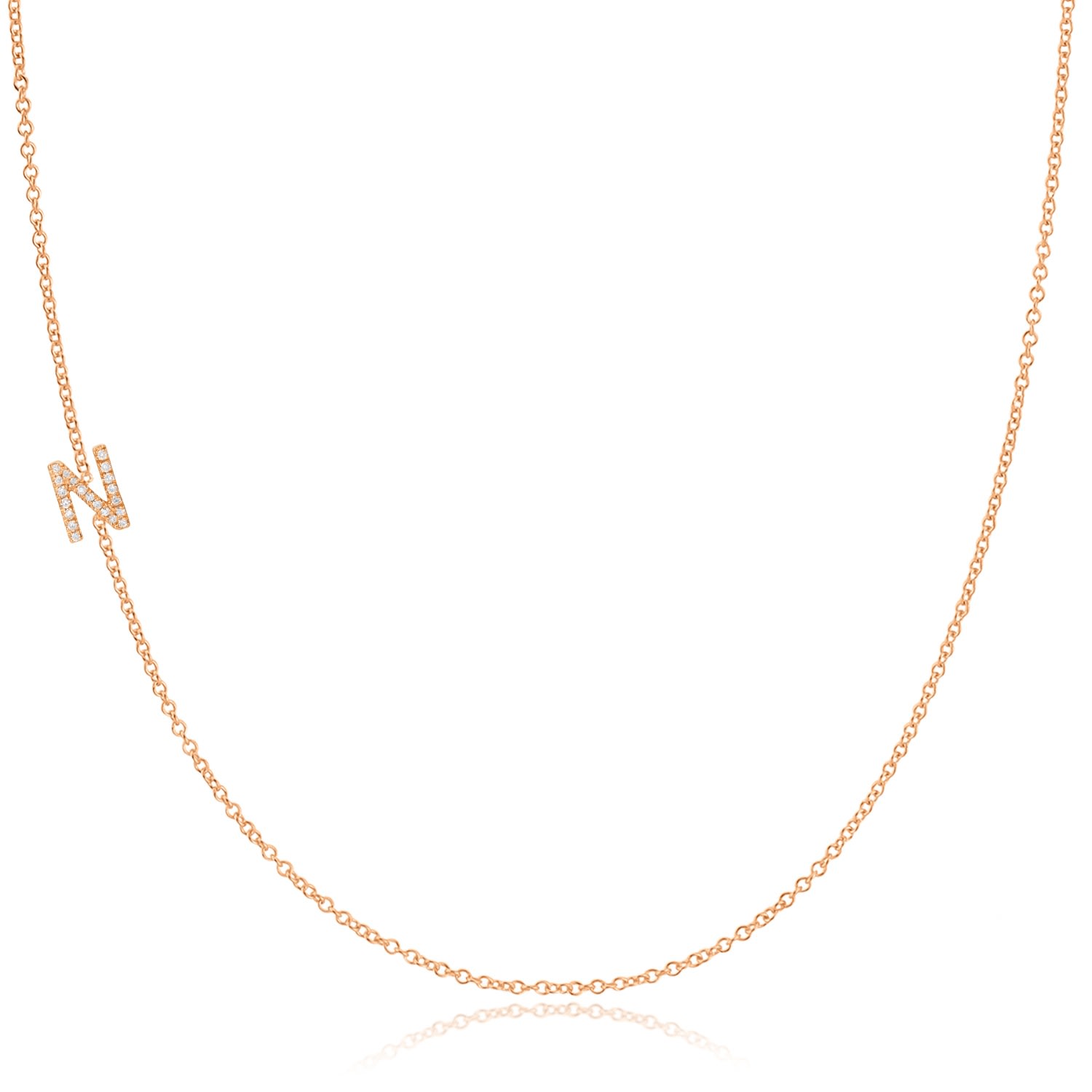 Women’s 14K Gold Asymmetrical Pavé Letter Necklace - Rose Gold - 18" Maya Brenner