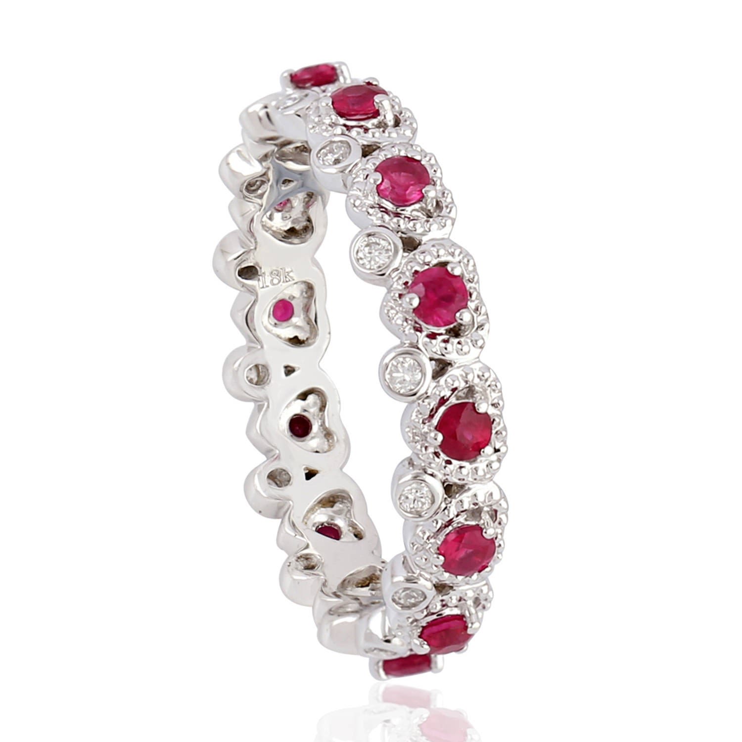 Women’s Pink / Purple / White Ruby Diamond White Gold Designer Band Ring Handmade Jewelry Artisan