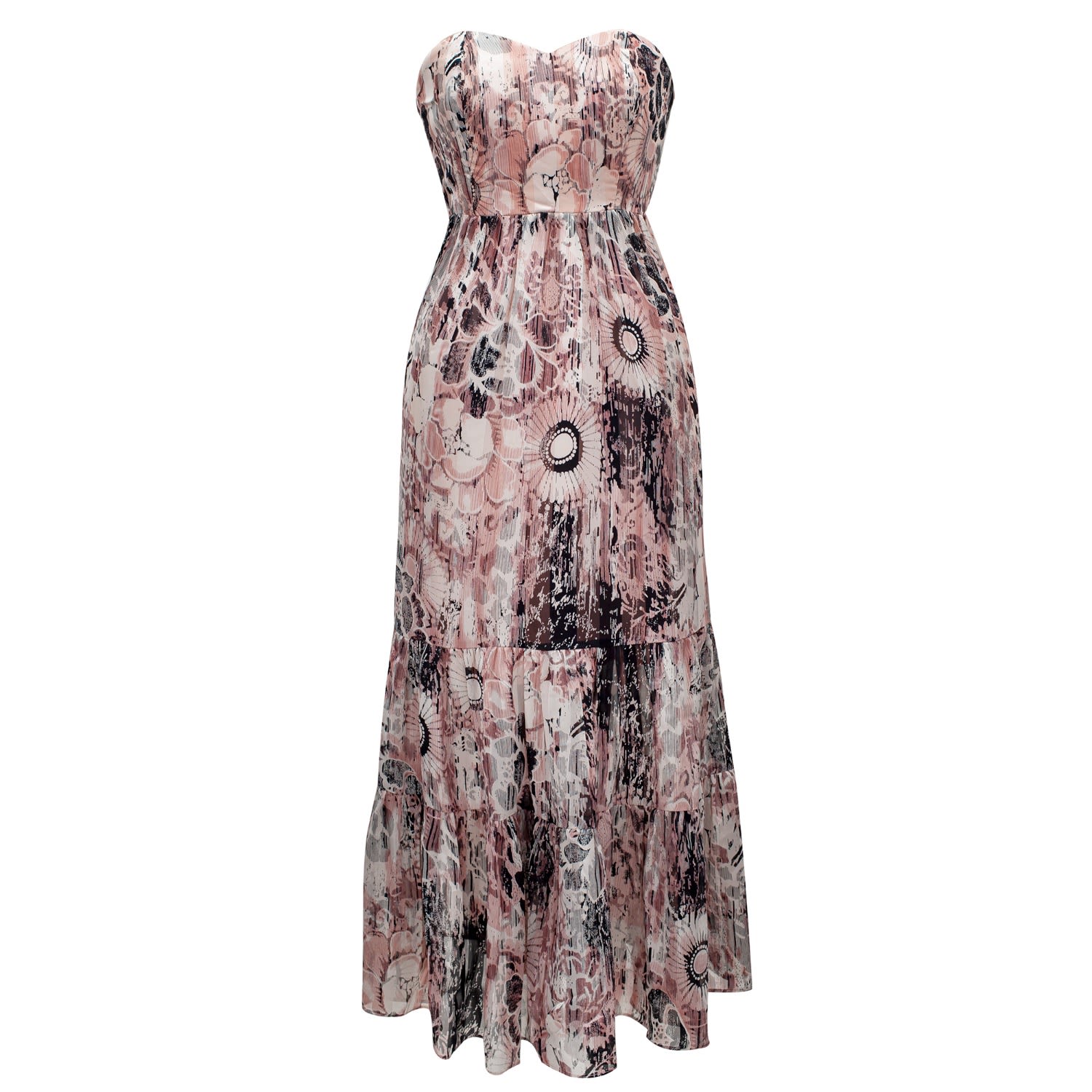 Women’s Pink / Purple Bustier Chiffon Maxi Dress With Abstract Floral Print - Pink & Purple Extra Small Smart and Joy