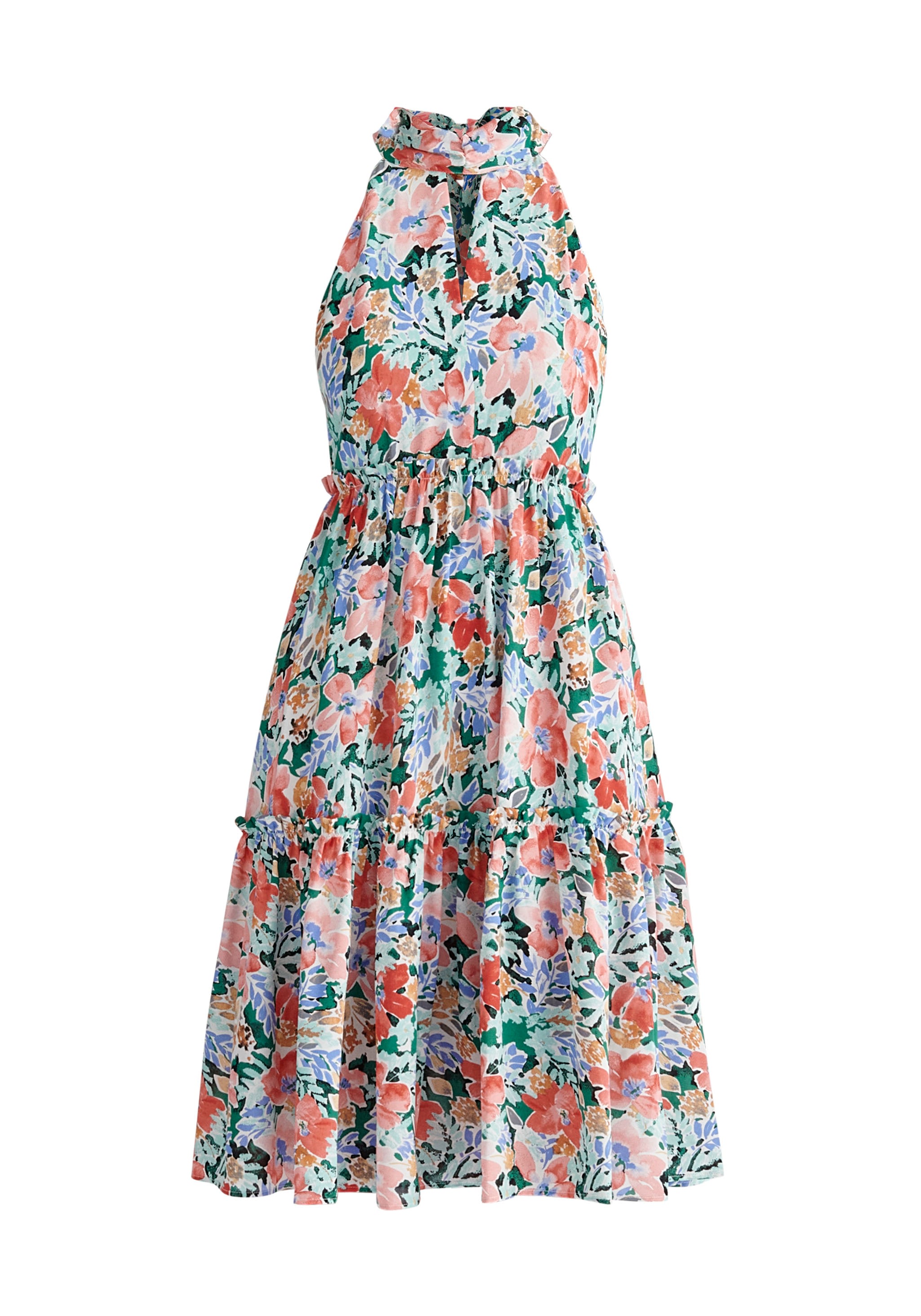 Women’s Floral Tiered Halterneck Dress - Multicolour Extra Large Paisie