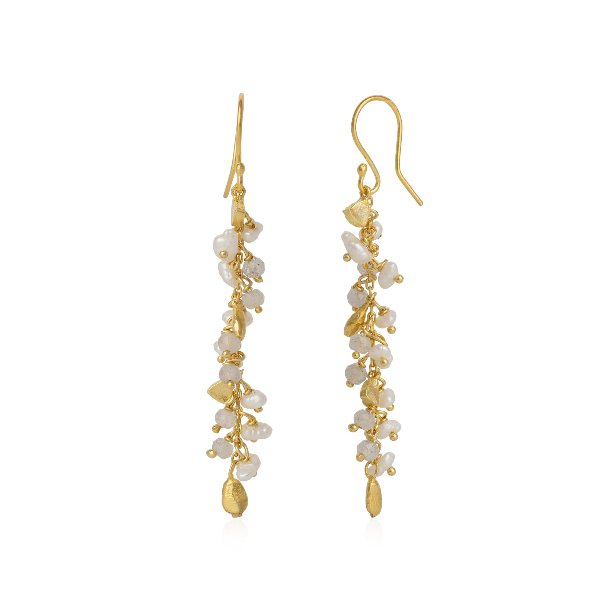 Women’s Gold / Grey Multiple Baroque Pearl Drop Sterling Silver Earring - Labradorite - Grey Spero London