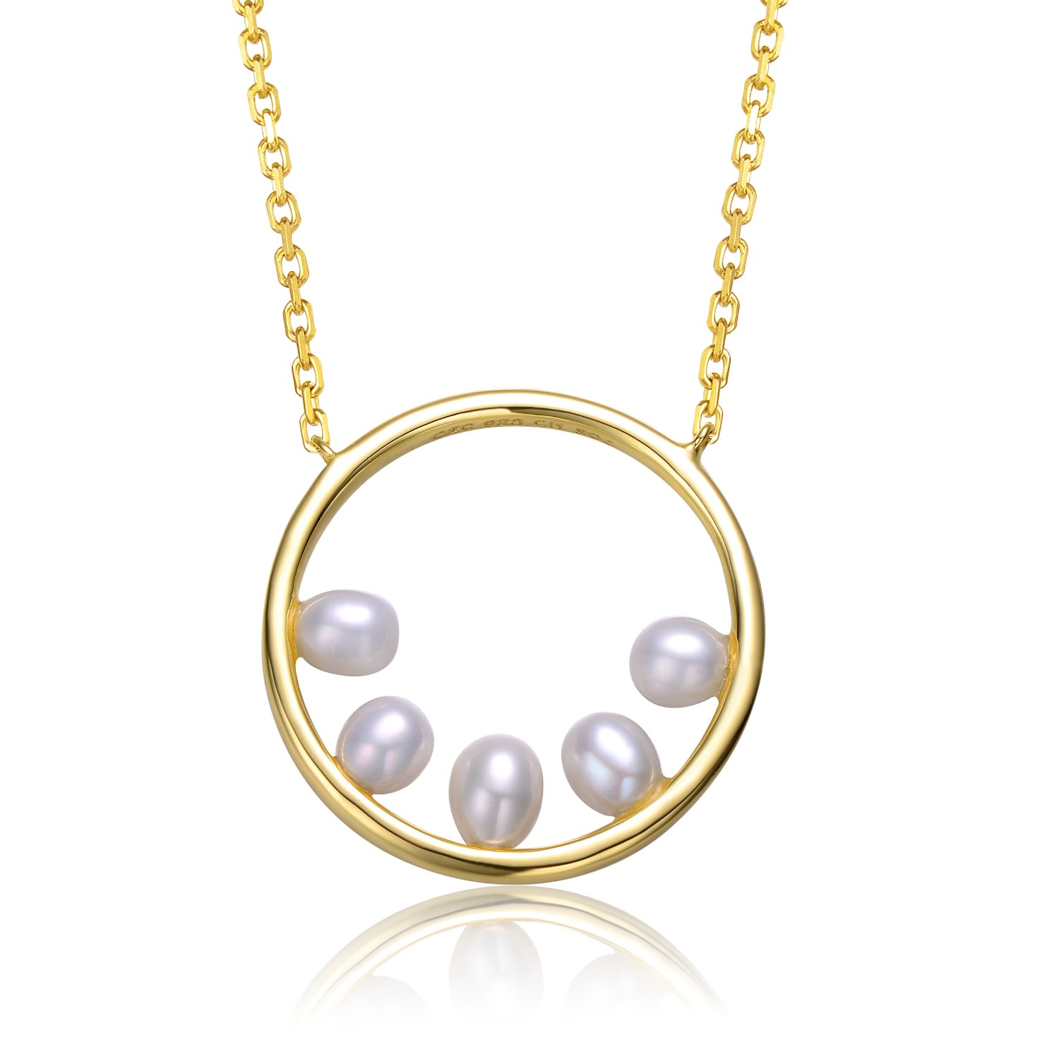 Women’s Sterling Silver Yellow Gold Plated White Pearl Halo Eternity Circle Pendant Layering Necklace Genevive Jewelry