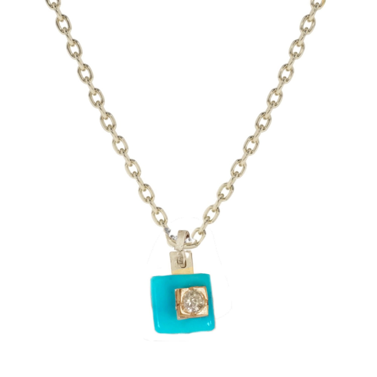 Women’s Turquoise Square With Diamond Centre Necklace Lily Flo Jewellery