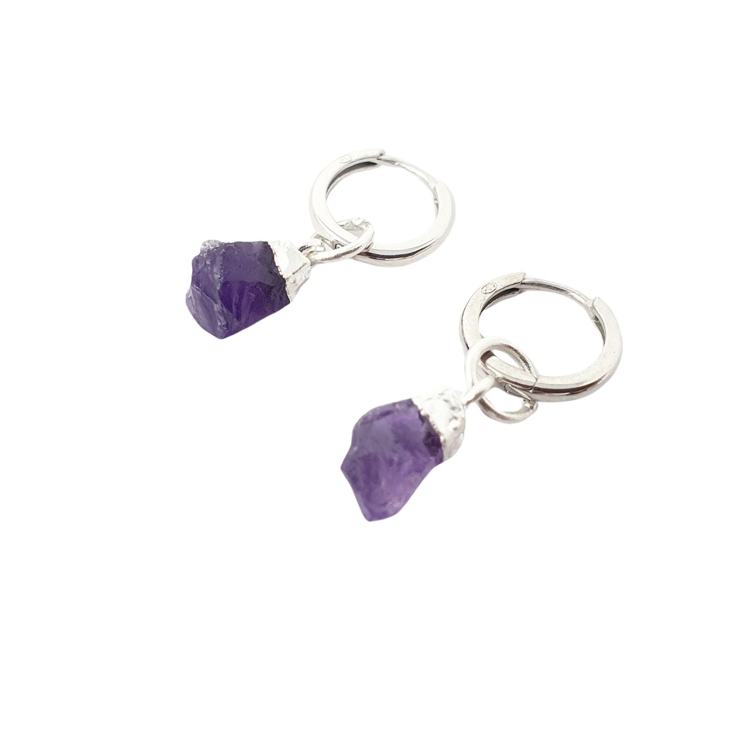 Women’s Silver / Pink / Purple Raw Amethyst February Birthstone Sterling Silver Huggies Harfi