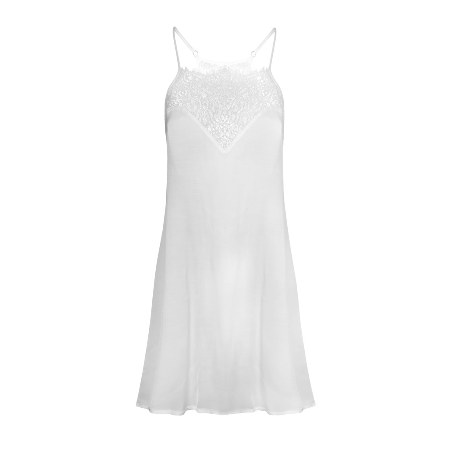 Women’s Chemise Nightdress - Viscose Satin & Delicate Lace - White Small Oh!Zuza Night & Day