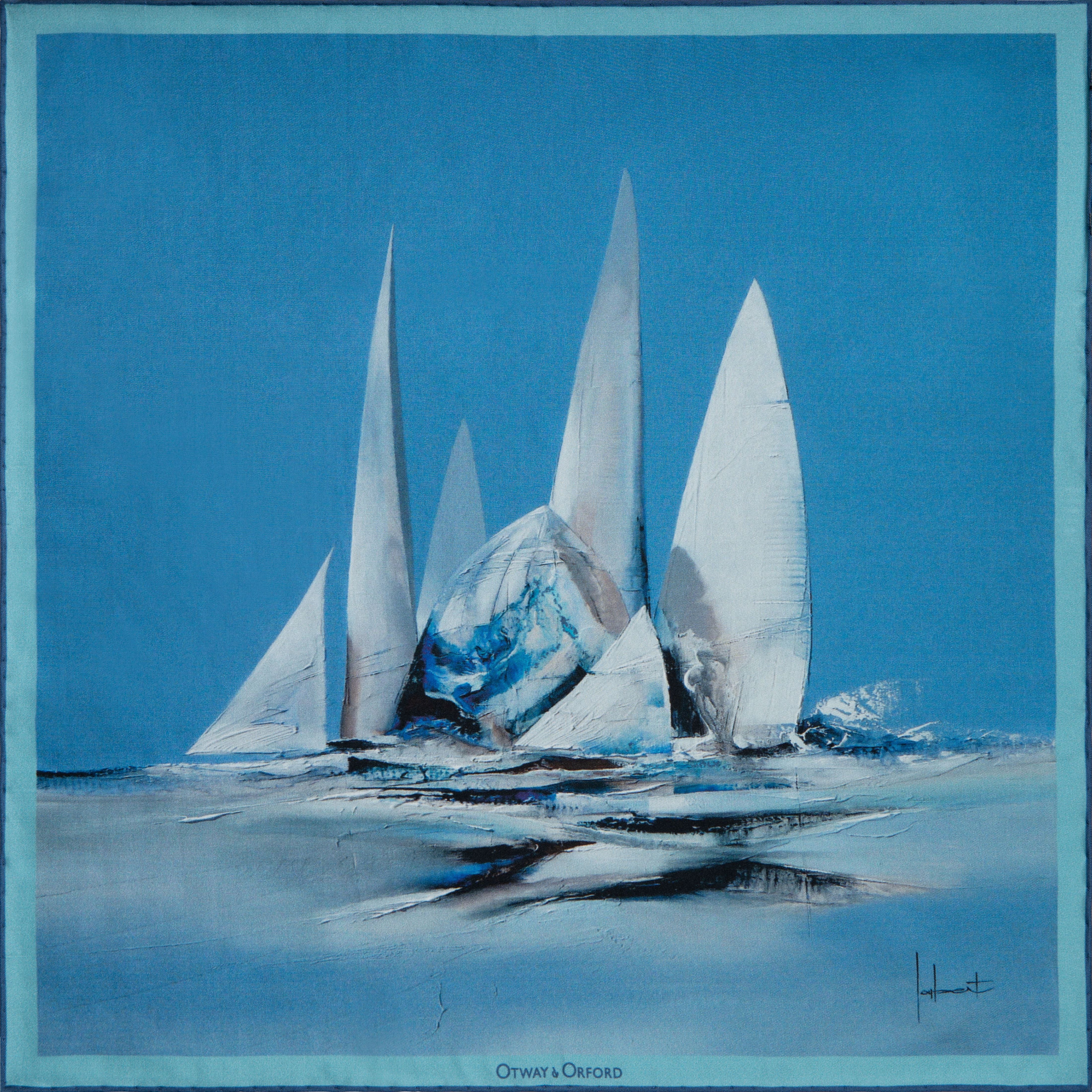 Men’s ’Blue Bird’ Sailing Silk Pocket Square. Full-Size. Otway & Orford