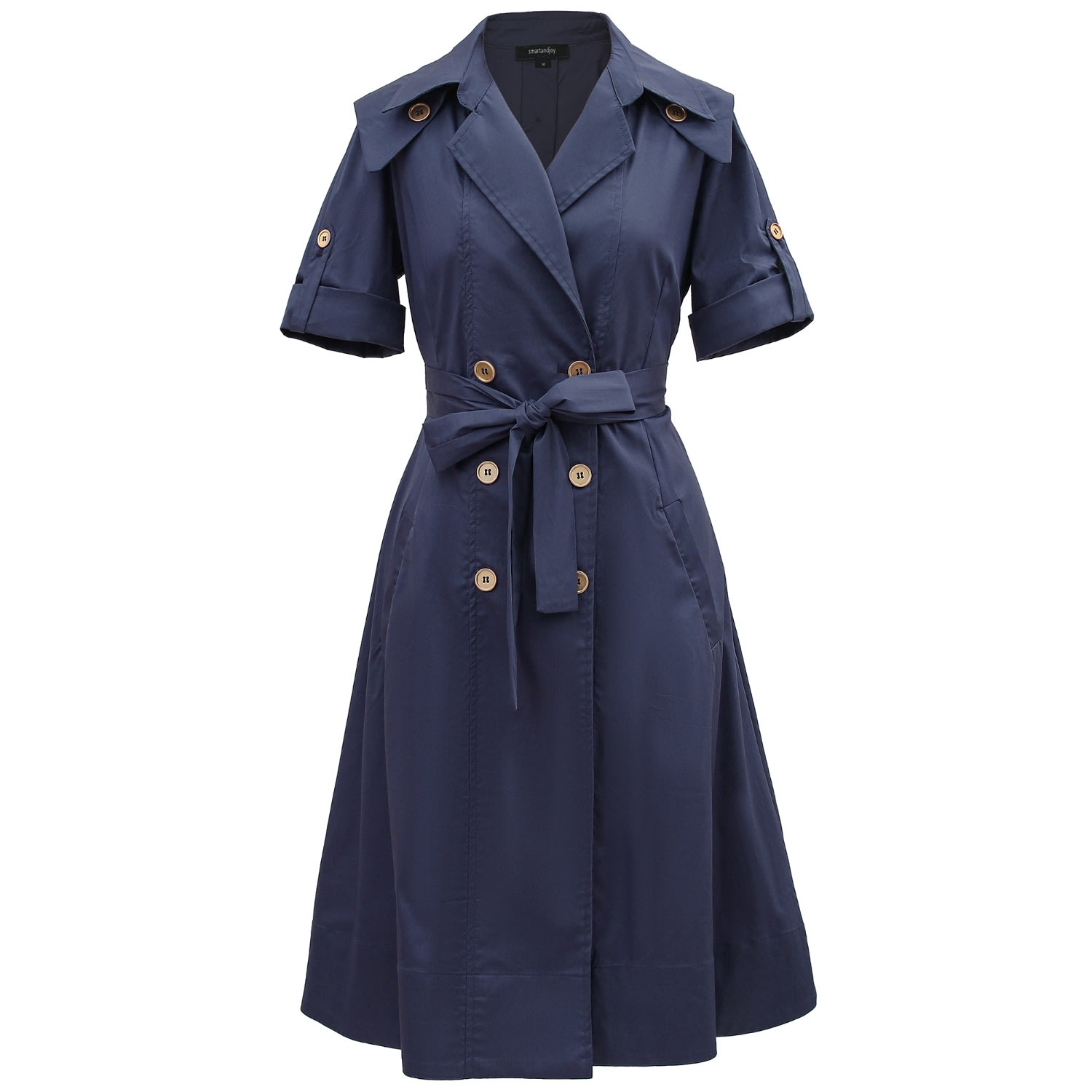 Women’s Cotton Trench Coat Dress - Blue Extra Small Smart and Joy