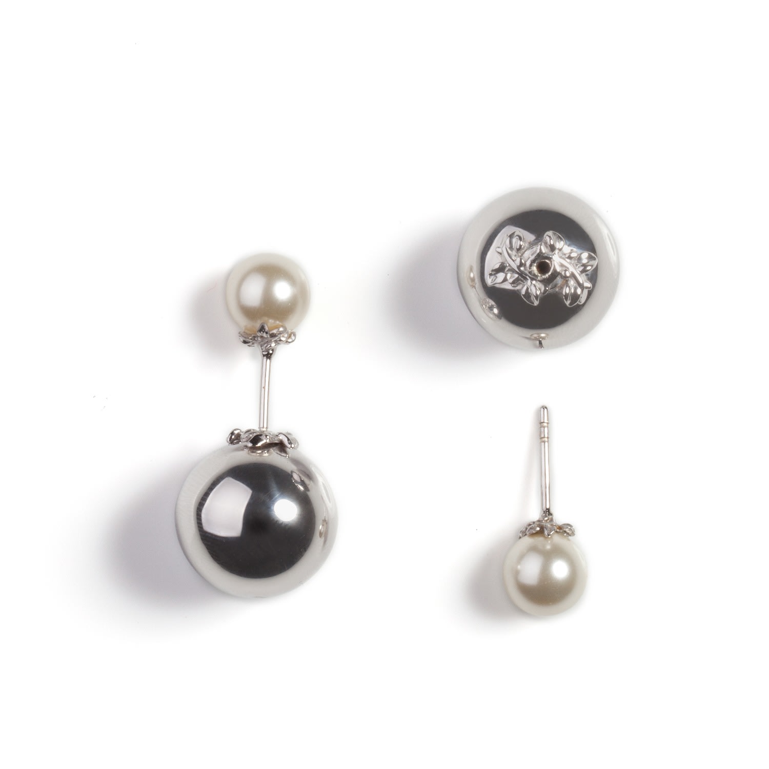 Women’s Silver Orb & Ivory Pearl Stud Earrings Kasun