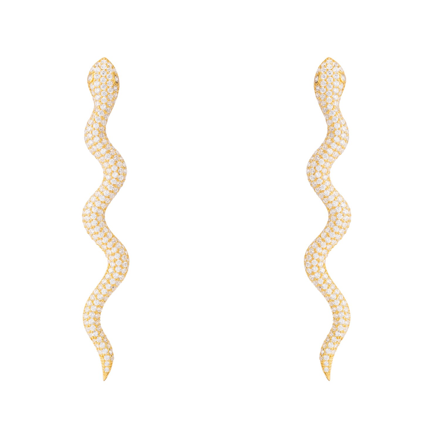 Women’s White / Gold Medusa Long Serpent Stud Earrings Gold Latelita