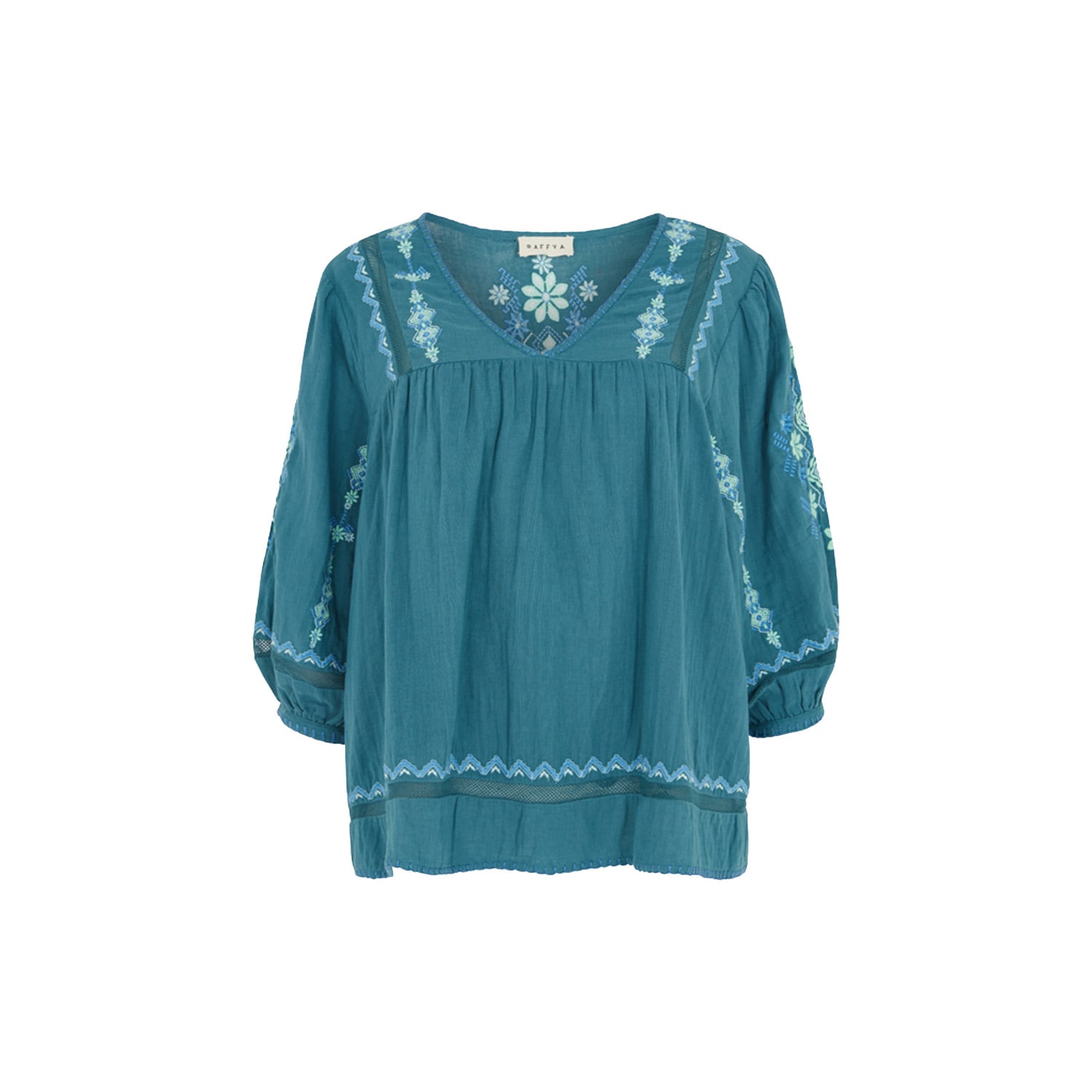 Women’s Alice Gauze Blue Embroidered Cotton Top Extra Small Raffya