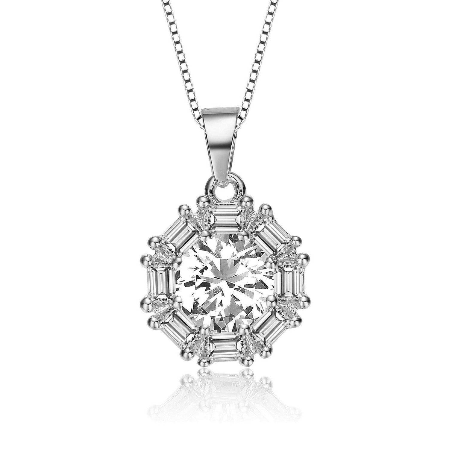 Women’s White / Silver Cz Sterling Silver Rhodium Plated Pendant Genevive Jewelry