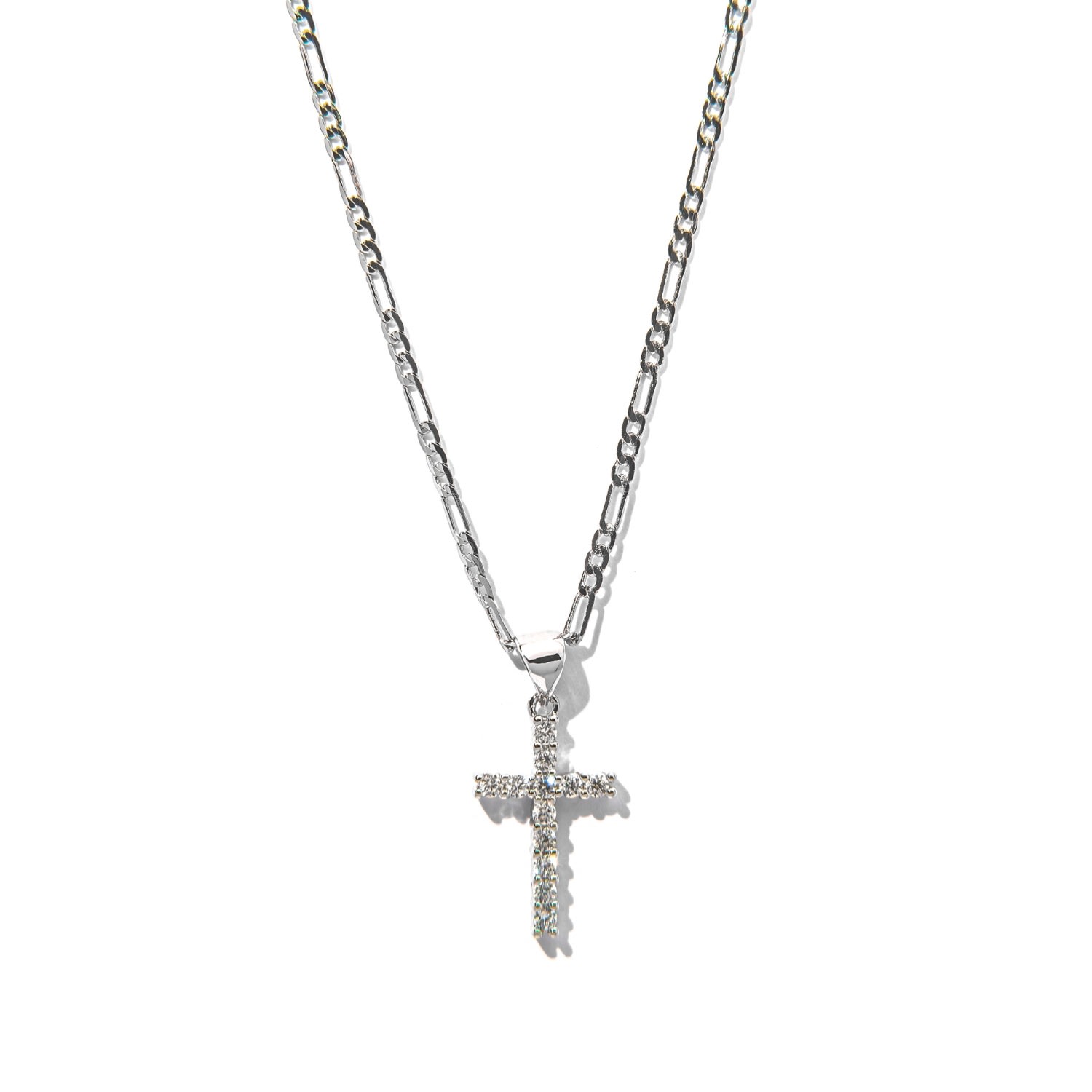 Women’s Silver Mini Cross Figaro Chain Necklace The Essential Jewels