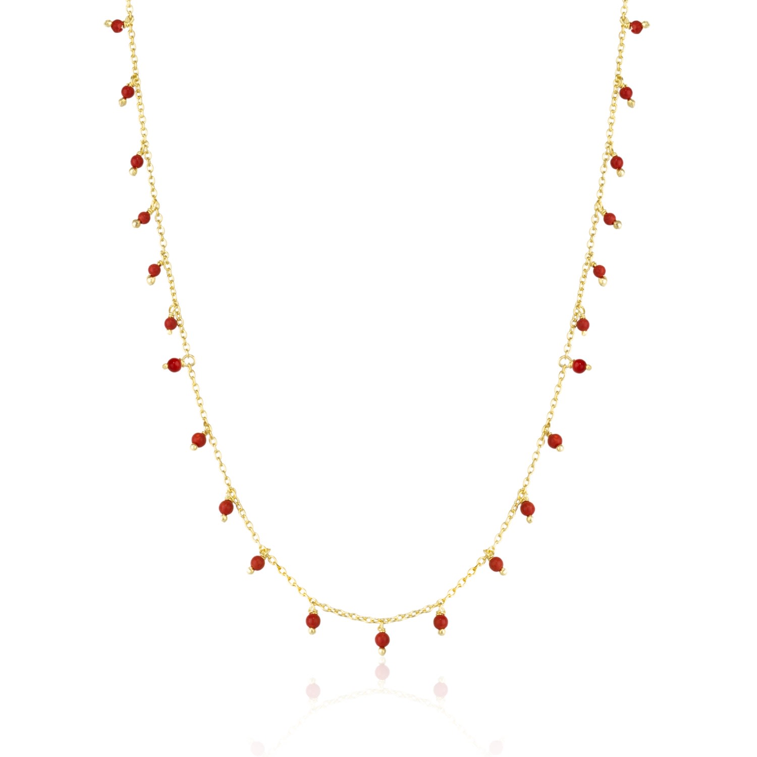 Women’s Red Coral Beaded Sterling Silver Chain Necklace - Gold Spero London