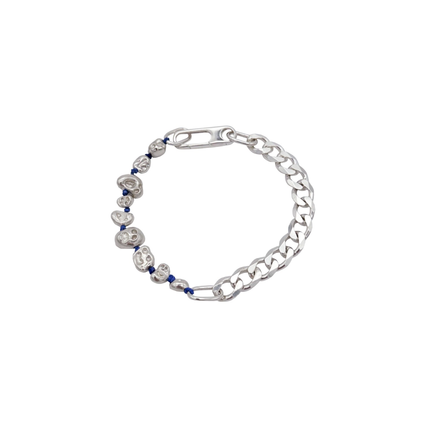 Women’s Silver / Blue Silver Lil Head Cuban Chain Bracelet With Primary Blue Thread Iona Hindmarch Bisset