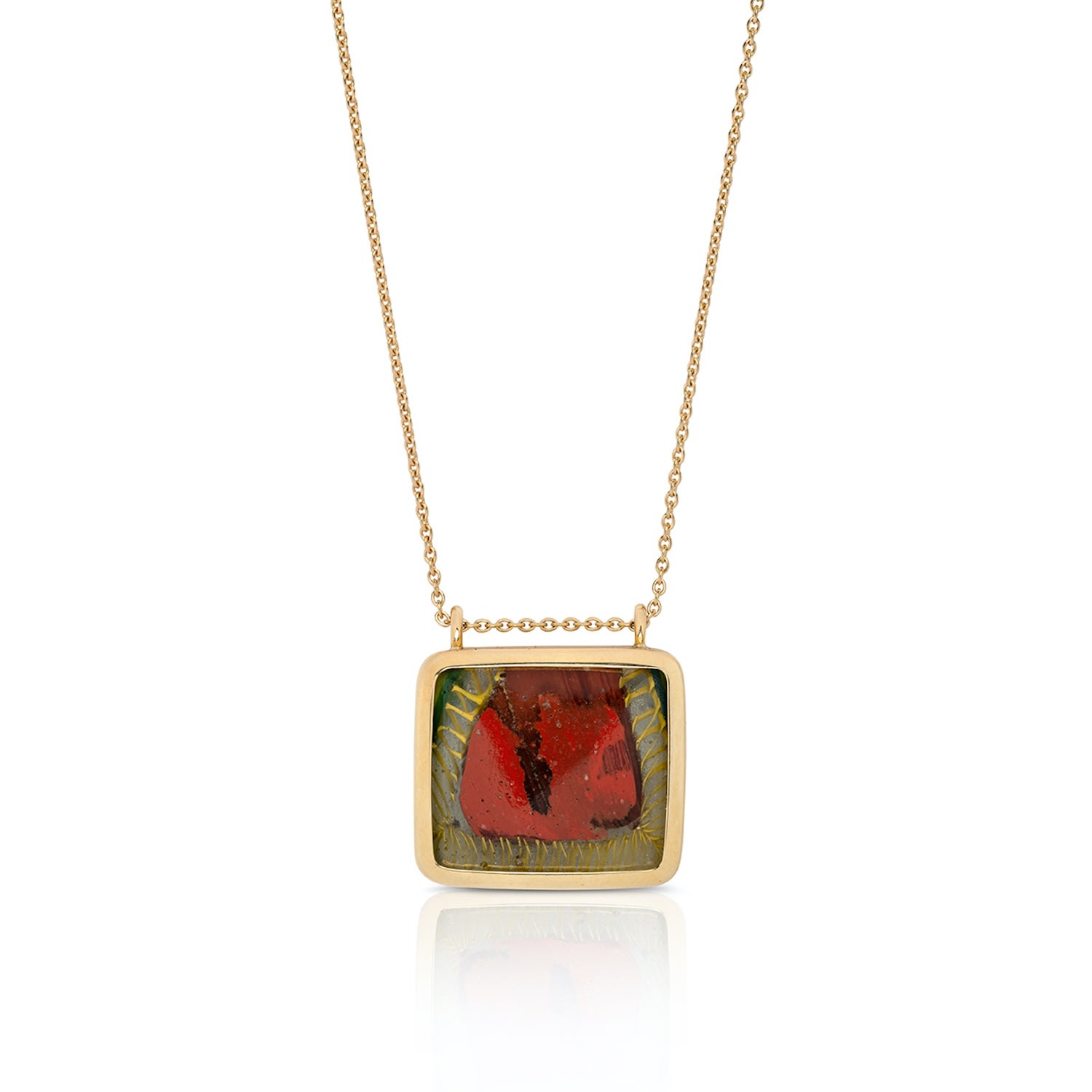 Women’s Gold / Red / Yellow Square Mosaic Glass Pendant Kallos Fine Jewellery