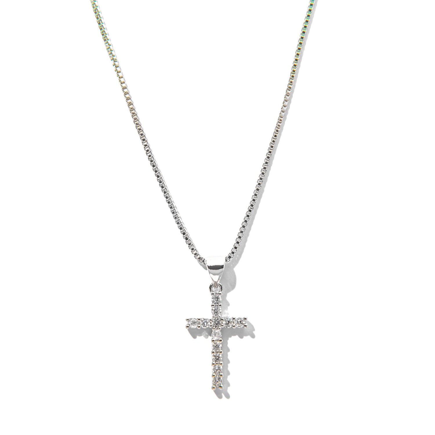 Women’s Silver Mini Cross Box Chain Necklace The Essential Jewels