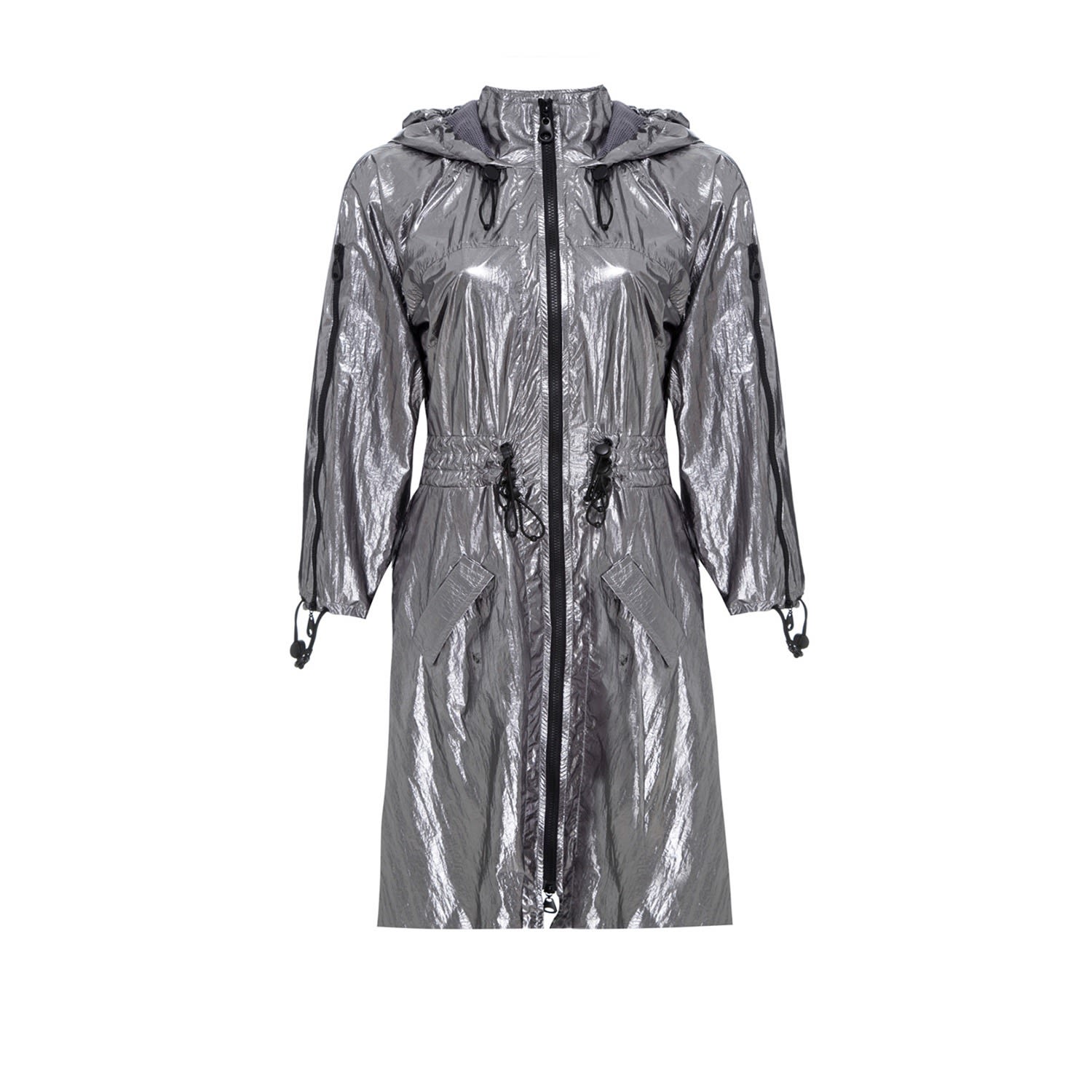 Women’s Silver Metallized Mesh Screen Trench Coat & Dress Lrafite Extra Small Balletto Athleisure Couture