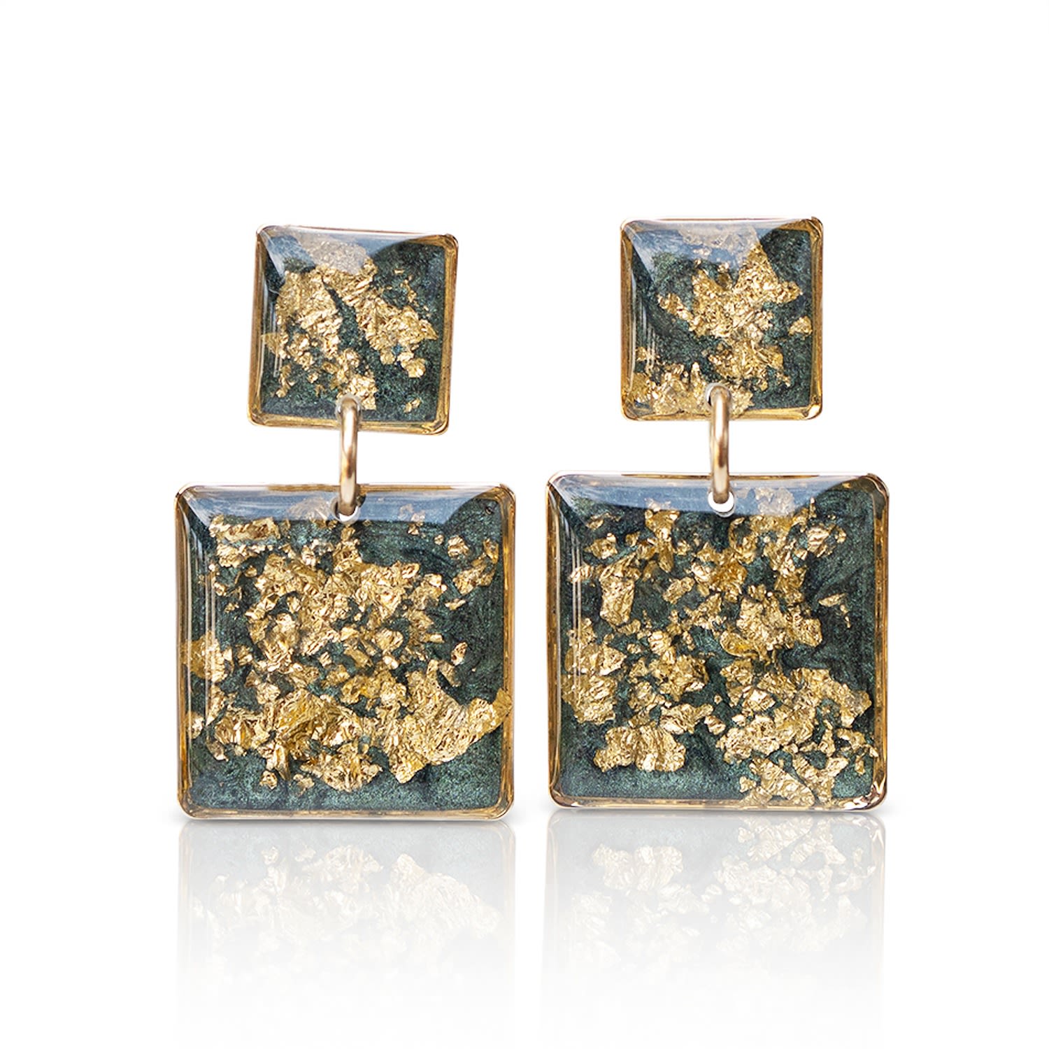 Women’s Statement Square Green & Gold Earrings Kate Koel