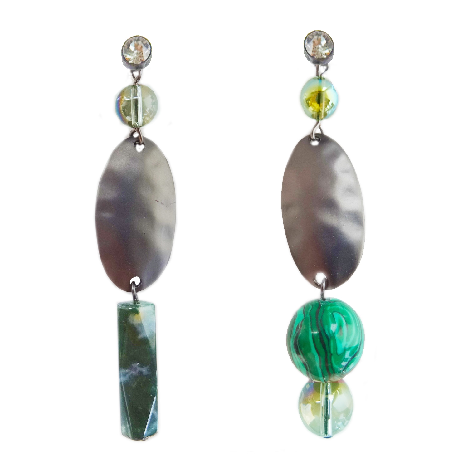 Women’s Green / Grey Limit-Ed Gunmetal & Malachite Asymmetric Earring Nadia Minkoff