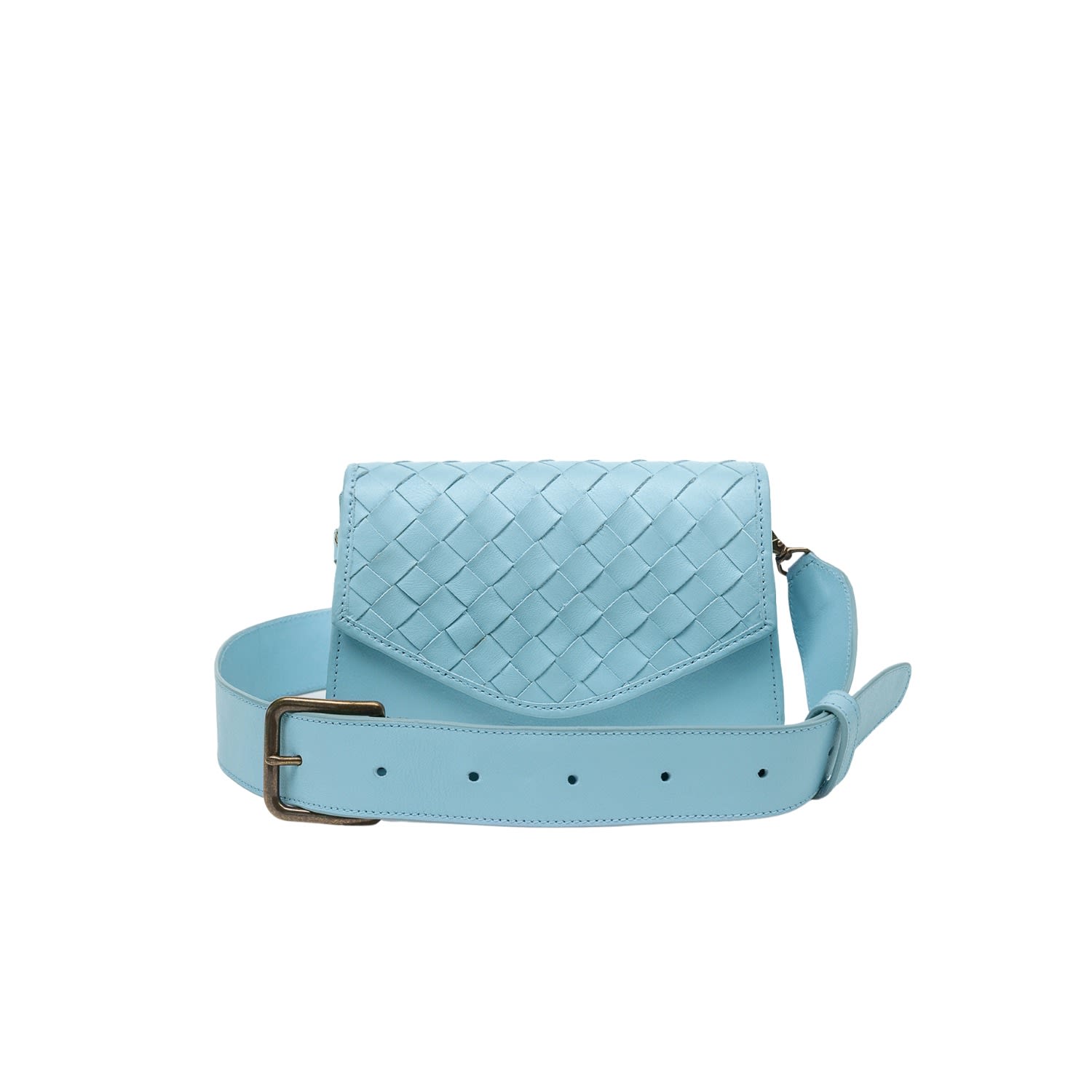 Women’s Woven Leather Belt Bag - Sky Blue Deux Mains