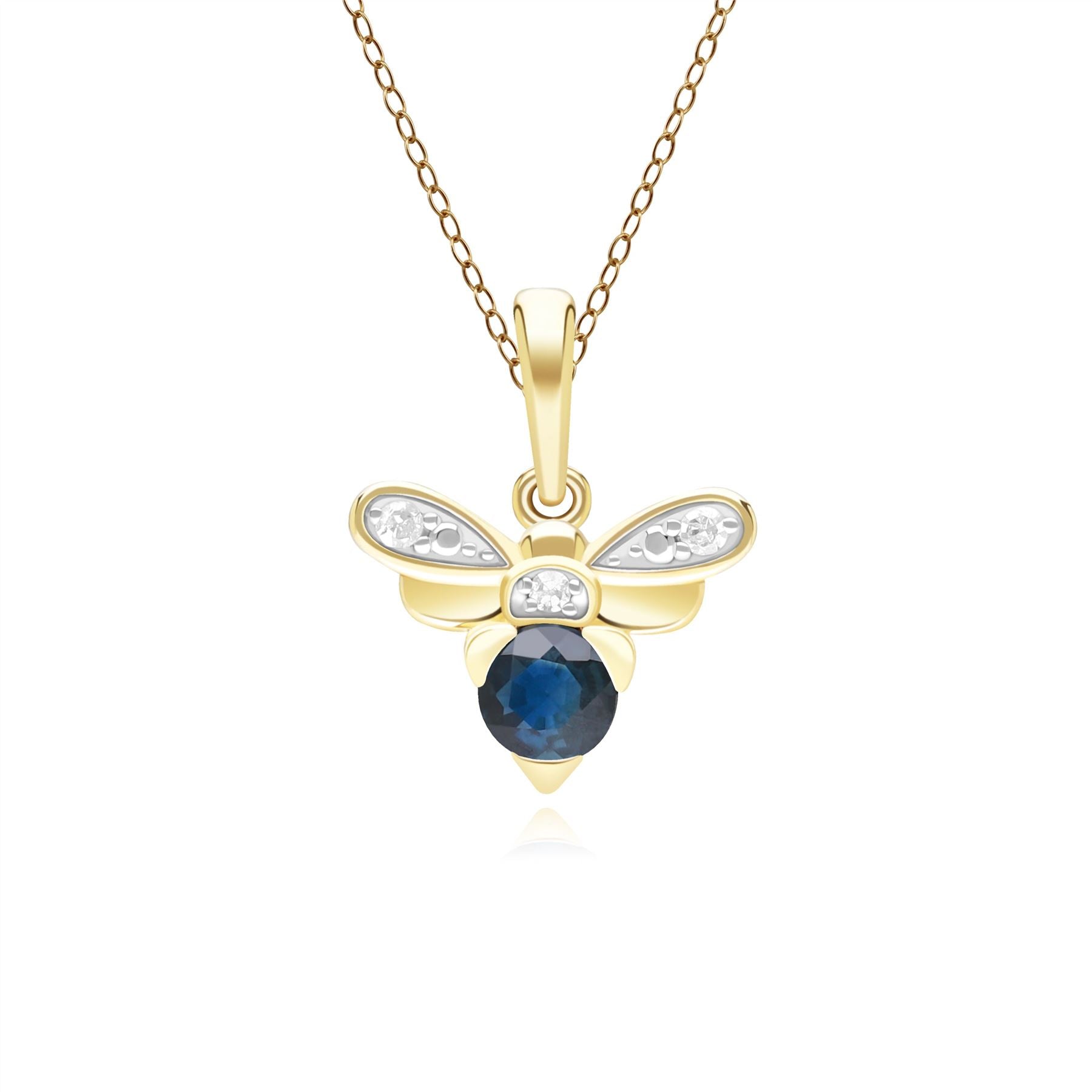 Women’s Honeycomb Inspired Blue Sapphire & Diamond Bee Pendant Necklace In Yellow Gold Gemondo