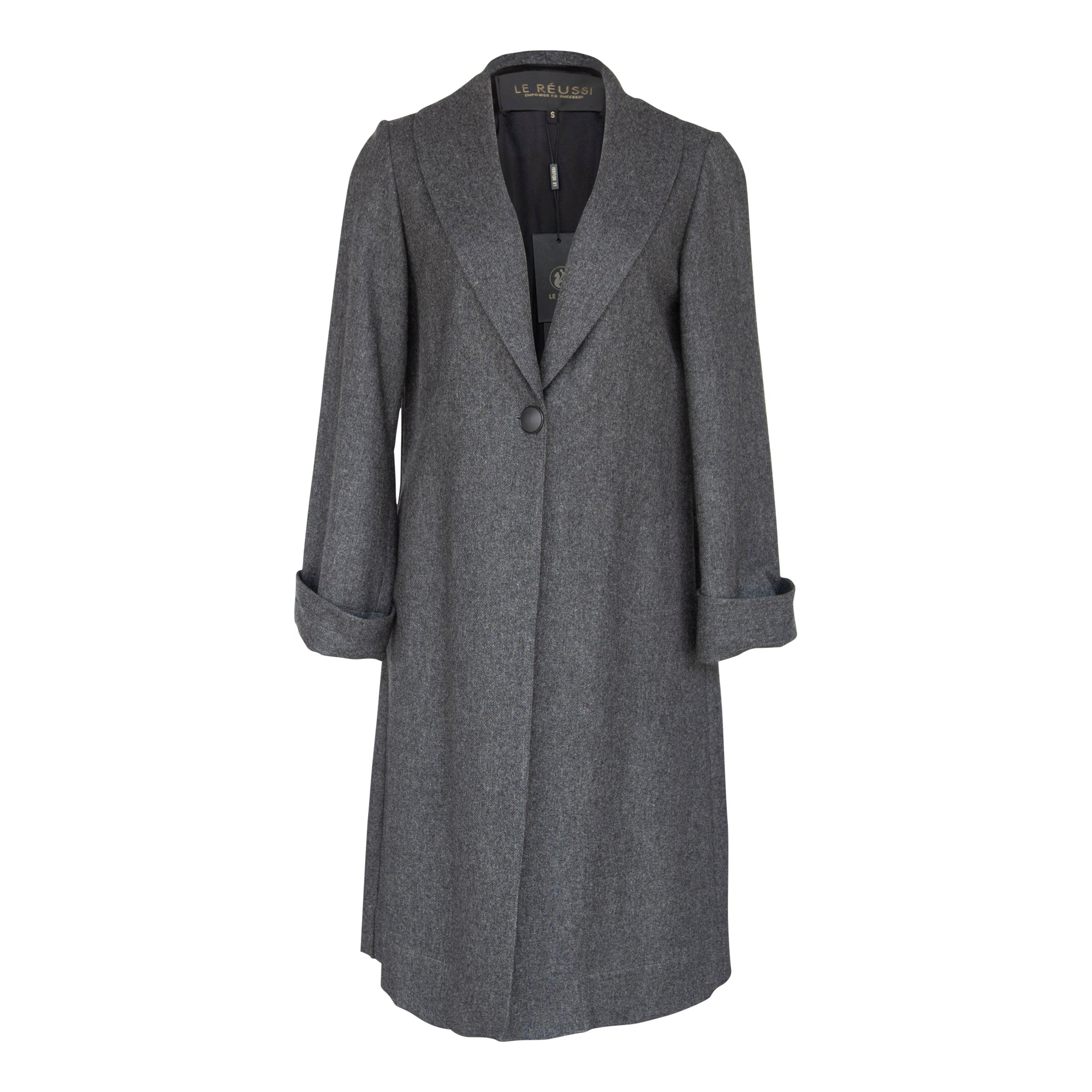 Women’s Worsted Flannel Long Jacket In Dark Grey Small Le Réussi