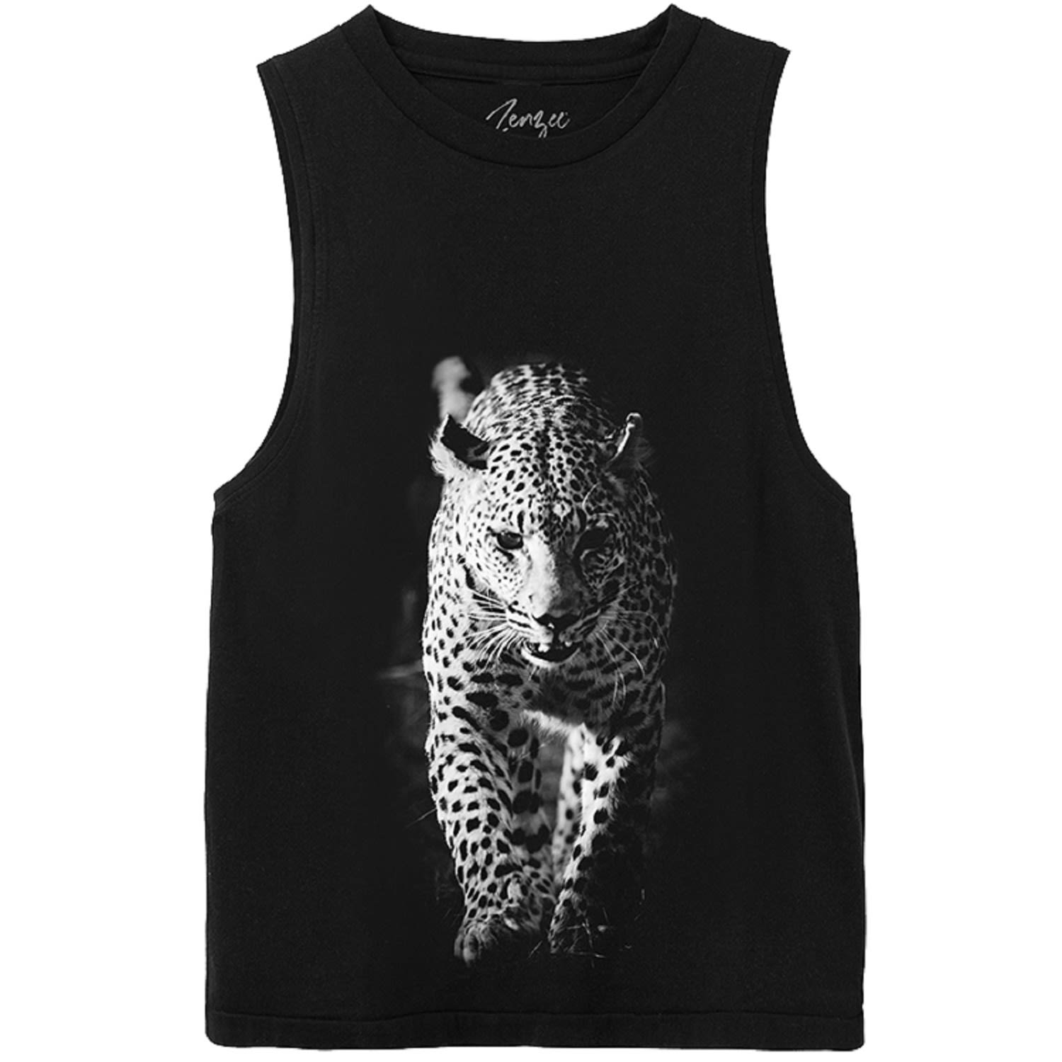 Women’s White / Black Leopard Animal Print Tank Top Large Zenzee