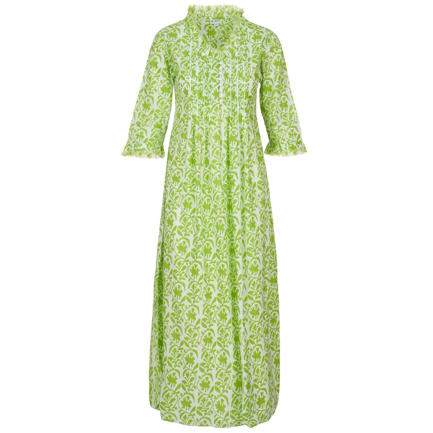 Women’s Green Cotton Annabel Maxi Dress In White With Fresh Lime Trellis Extra Large At Last...